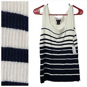 Rafaella Navy Stripe Sleeveless Sweater Dressy Shell Microfiber Ribbed Knit Tank